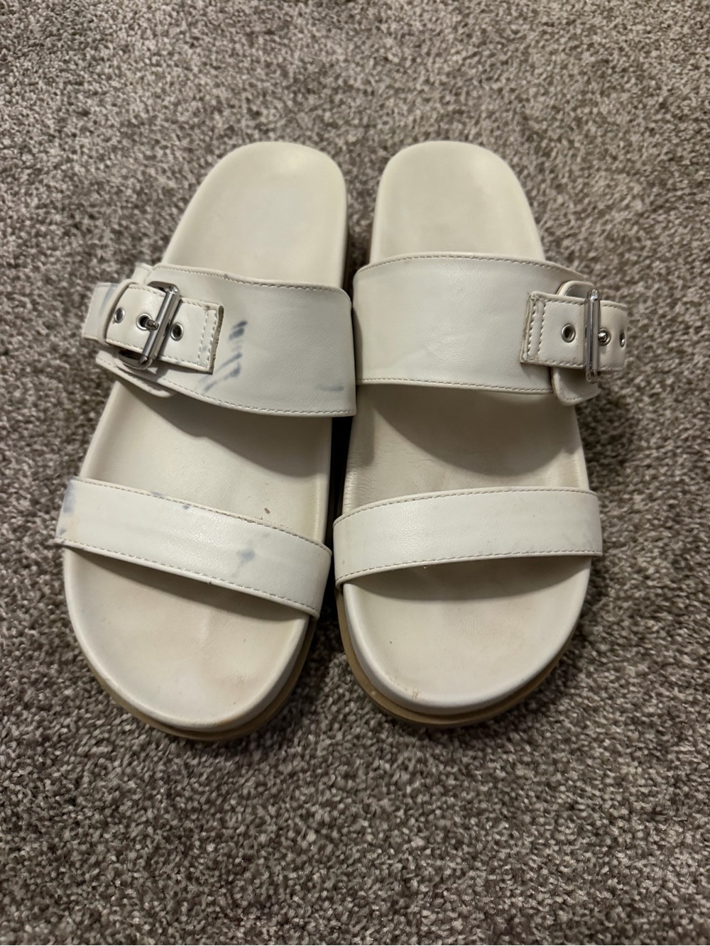 Dolce Vita White Double-Strap Slide Sandals with Buckle Detail